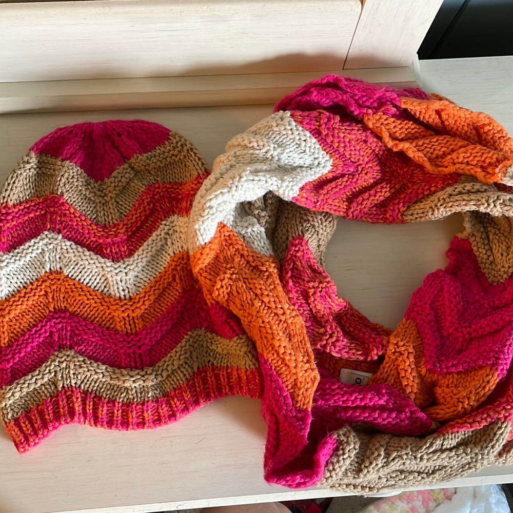 Hat and cow neck scarf